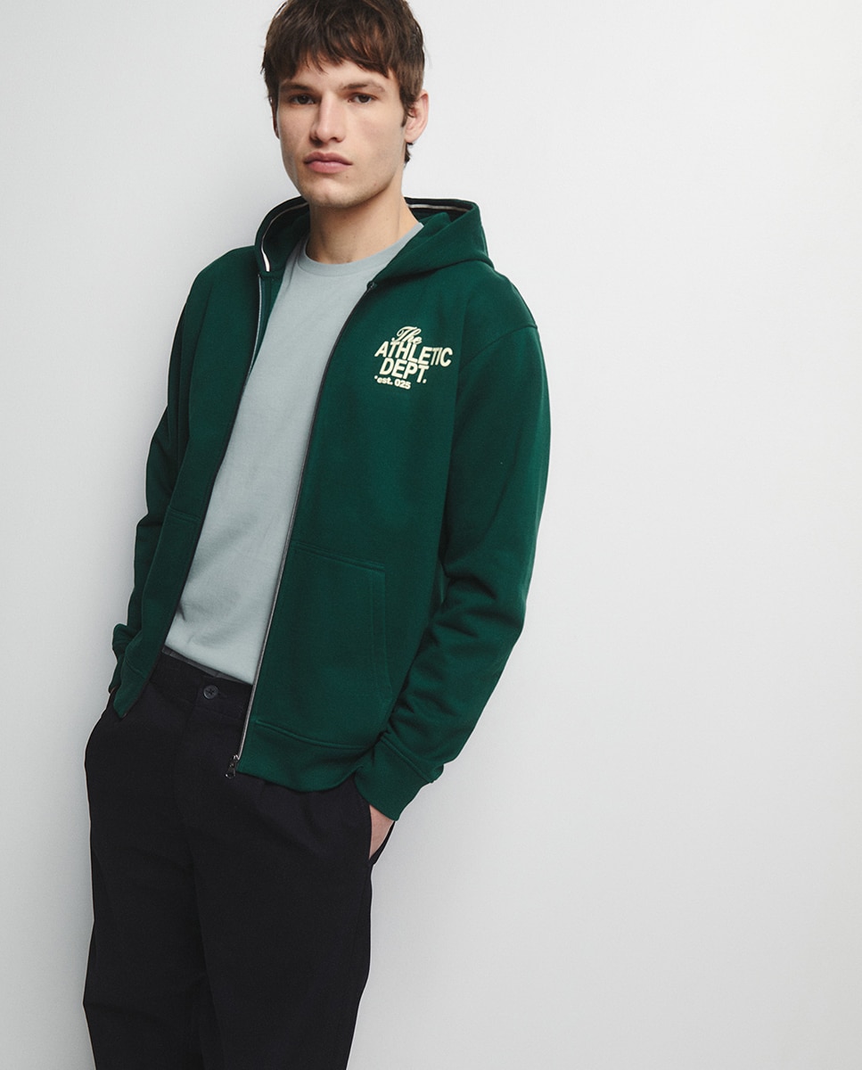 Sweatshirt Aberta com Estampado Verde-escuro-2