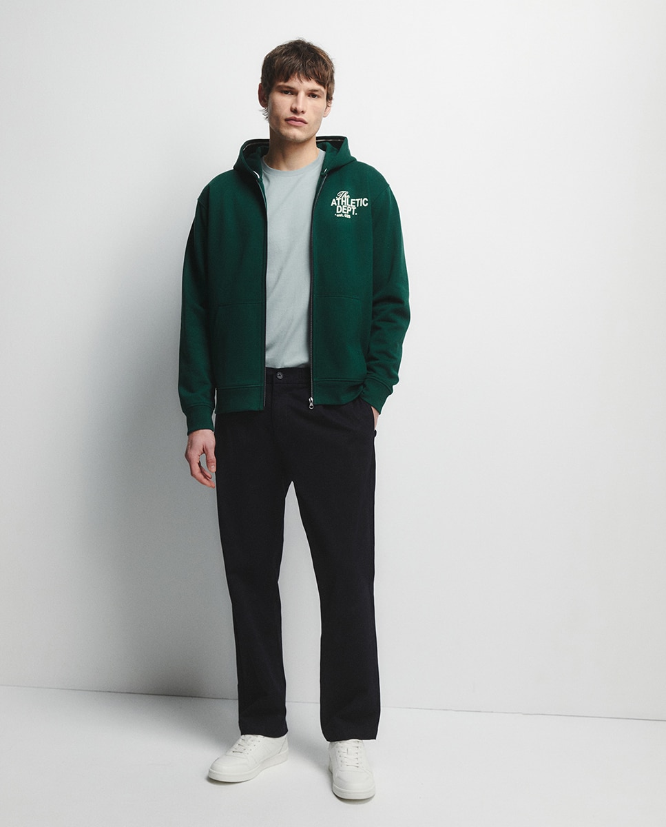 Sweatshirt Aberta com Estampado Verde-escuro-3