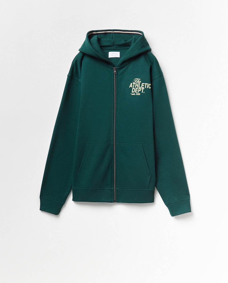 Sweatshirt Aberta com Estampado Verde-escuro-7