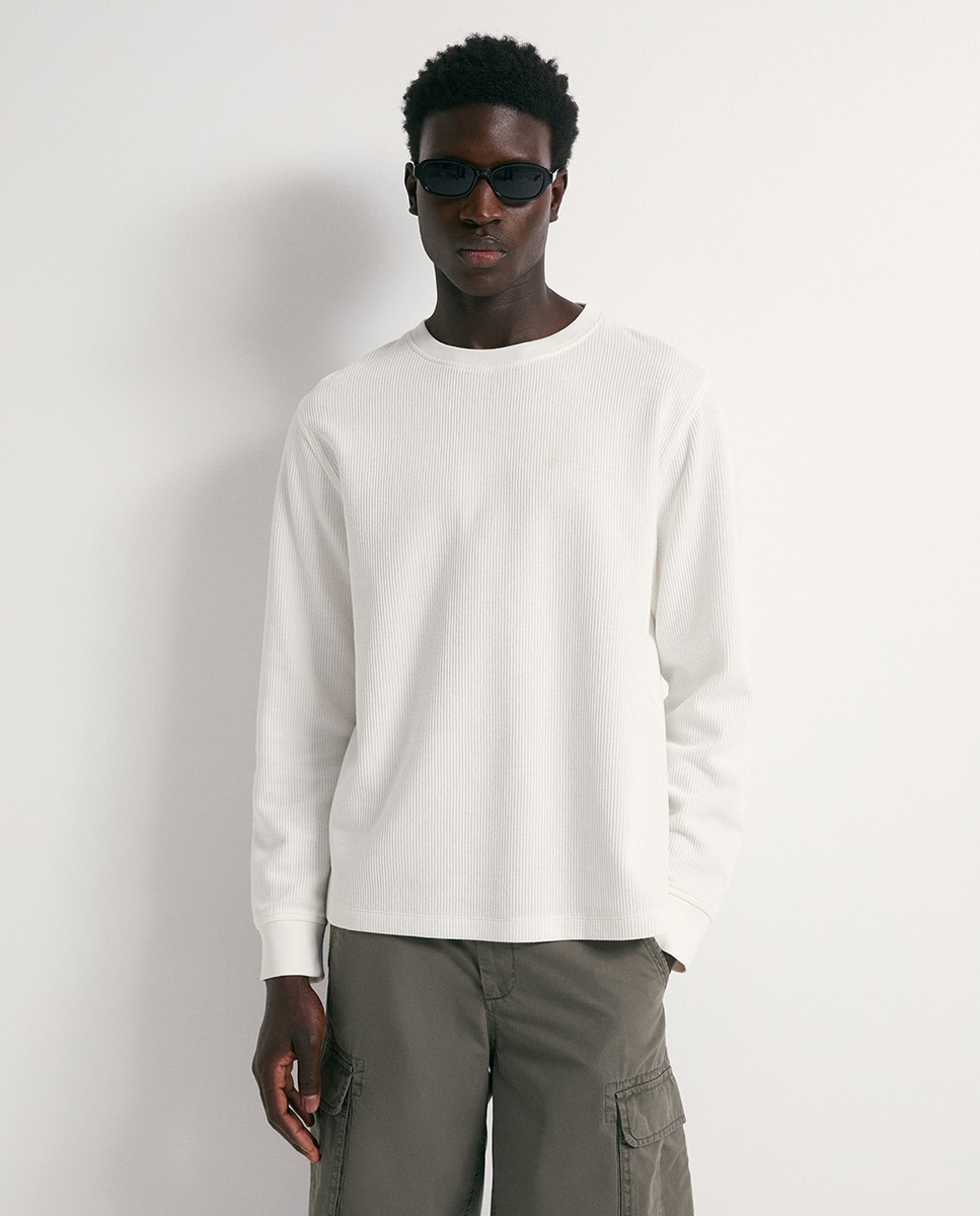 T-shirt com Estrutura Branco-marfim-3