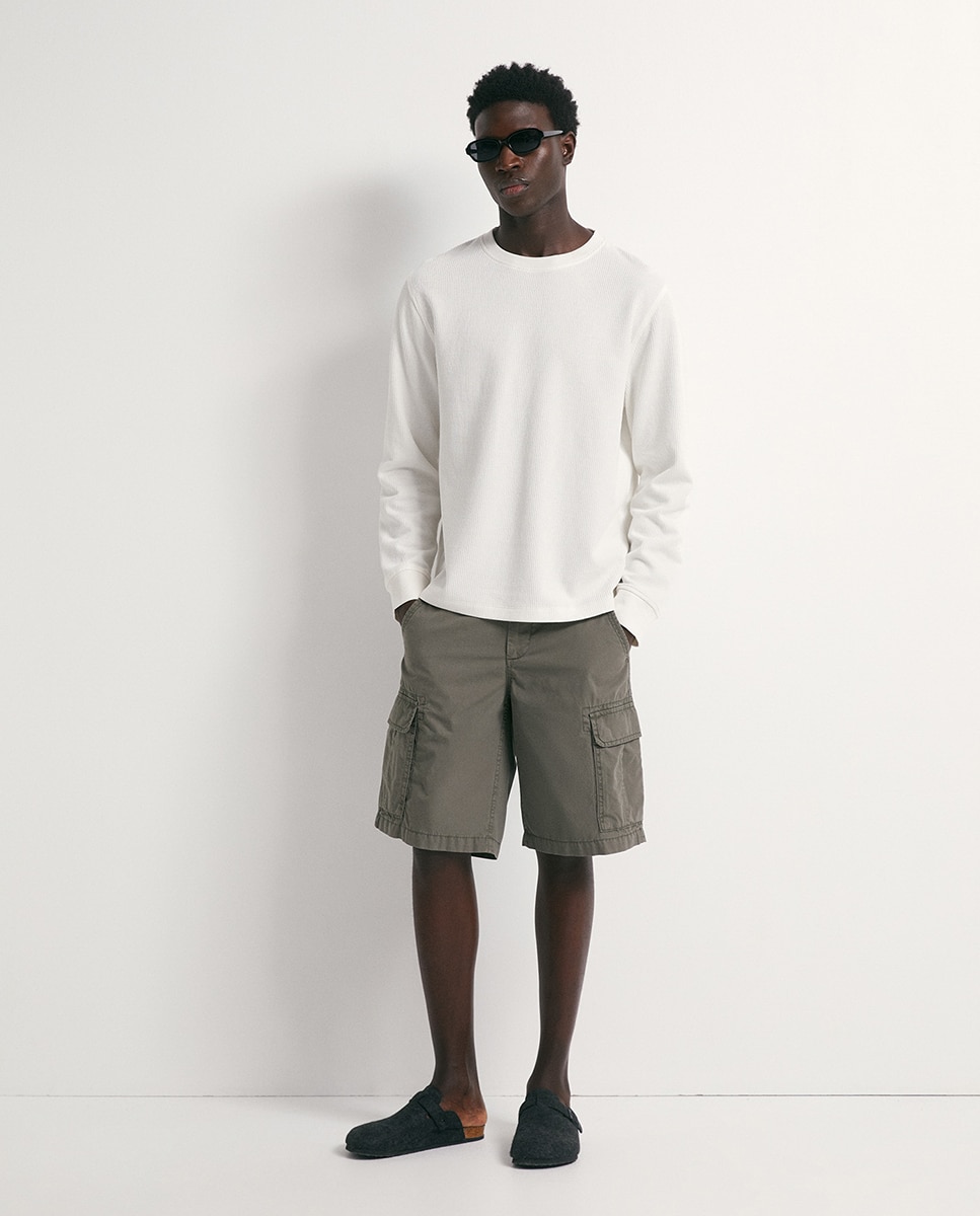 T-shirt com Estrutura Branco-marfim-4