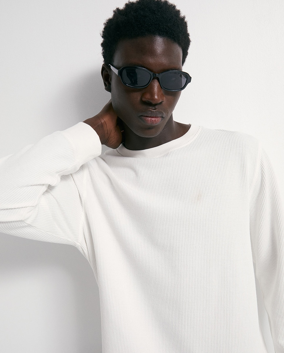 T-shirt com Estrutura Branco-marfim-5