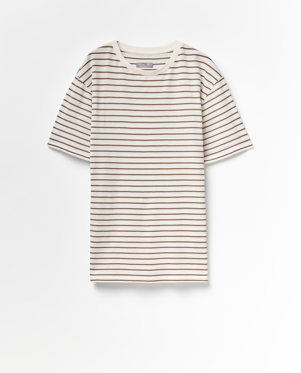 T-shirt às Riscas Bubble Castanho-5