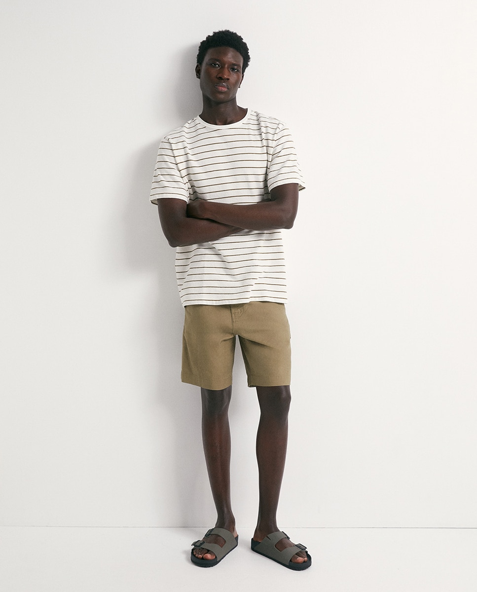 T-shirt Rústica às Riscas Verde Azeitona-3