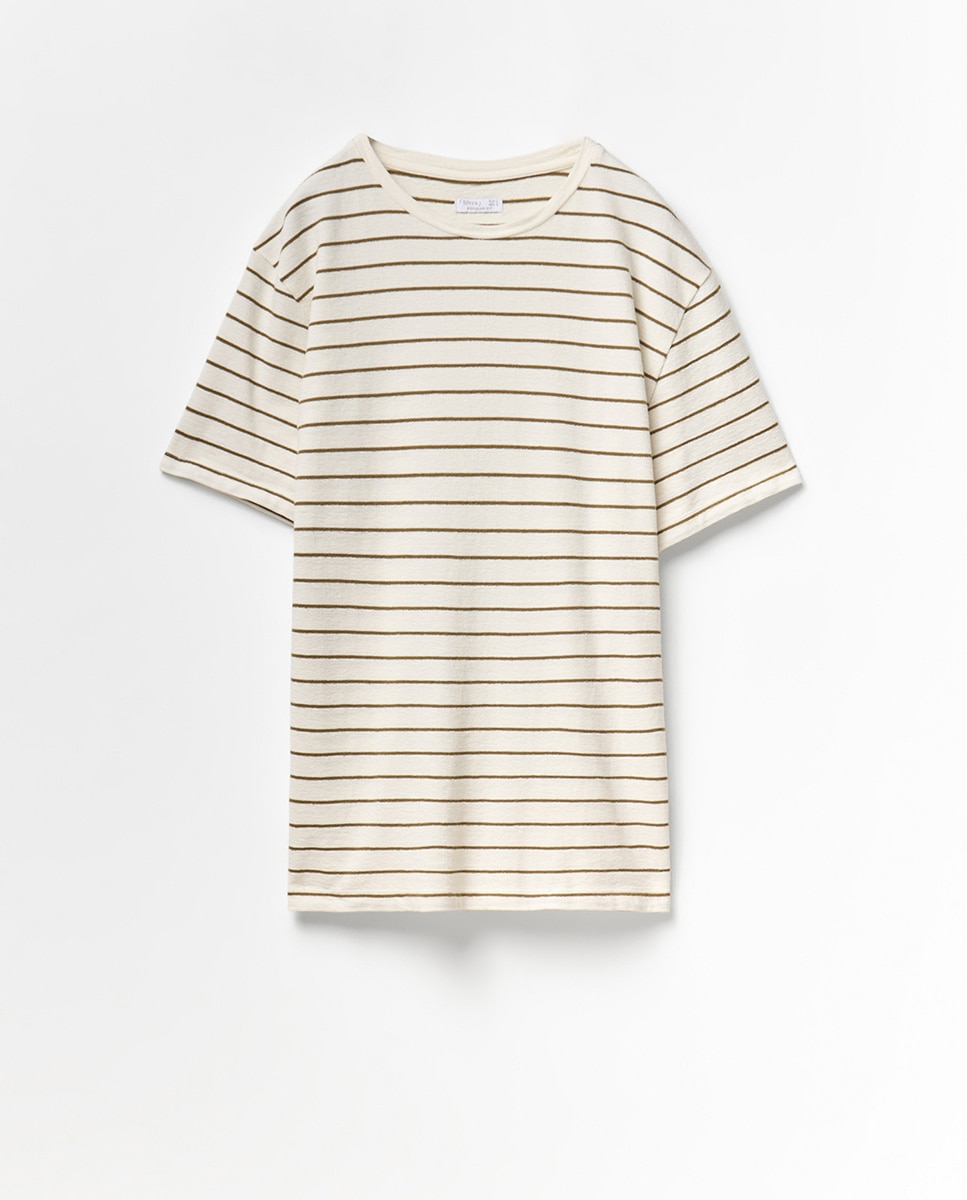 T-shirt Rústica às Riscas Verde Azeitona-6