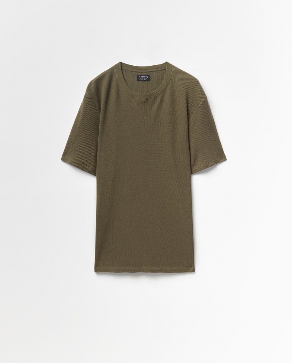 T-shirt com Estrutura e Efeito Lavado Caqui-4