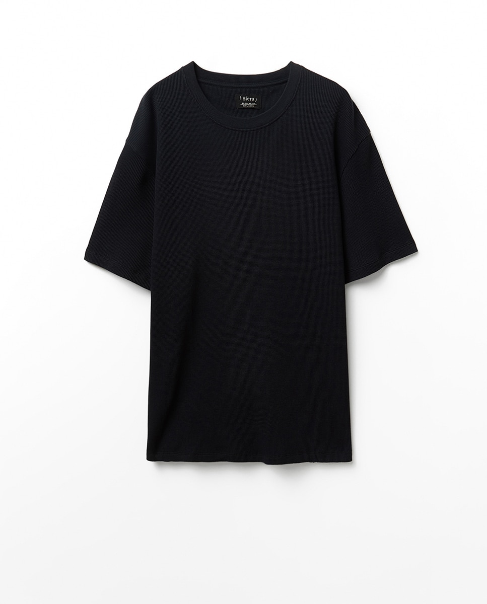 T-shirt com Estrutura e Efeito Lavado Azul-marinho-5