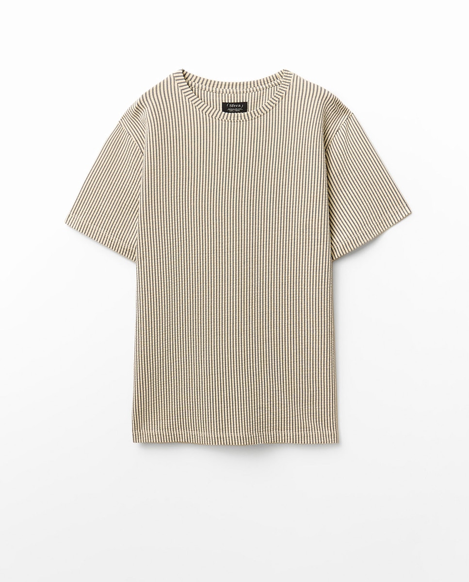 T-shirt com Estrutura e Risca Branco-5