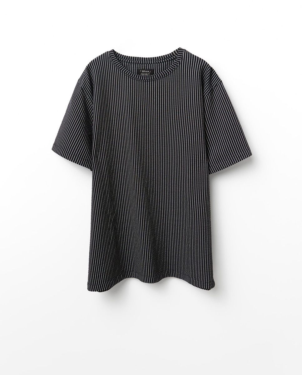 T-shirt com Estrutura e Risca Azul-marinho-5