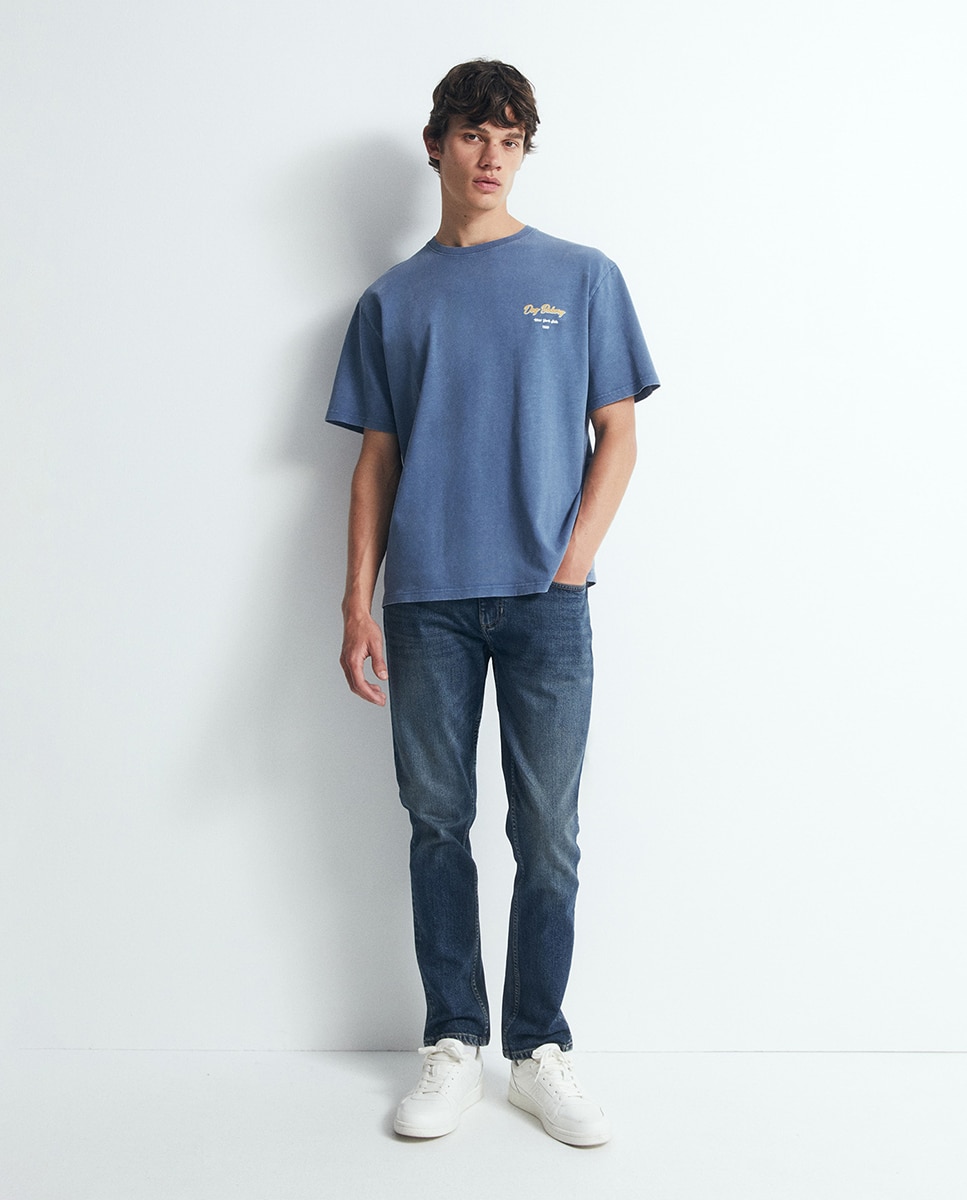 T-shirt com gola com botões 400 Azul-2