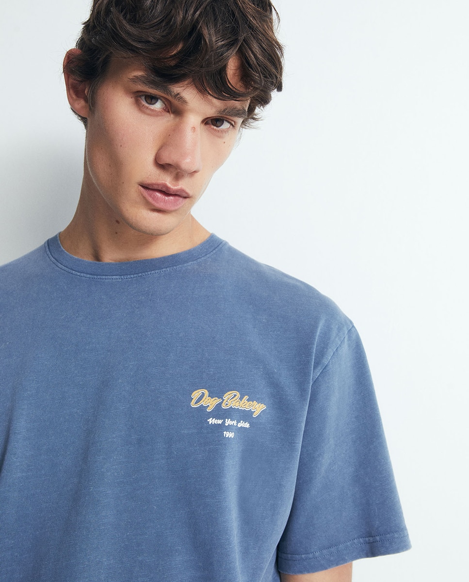 T-shirt com gola com botões 400 Azul-3