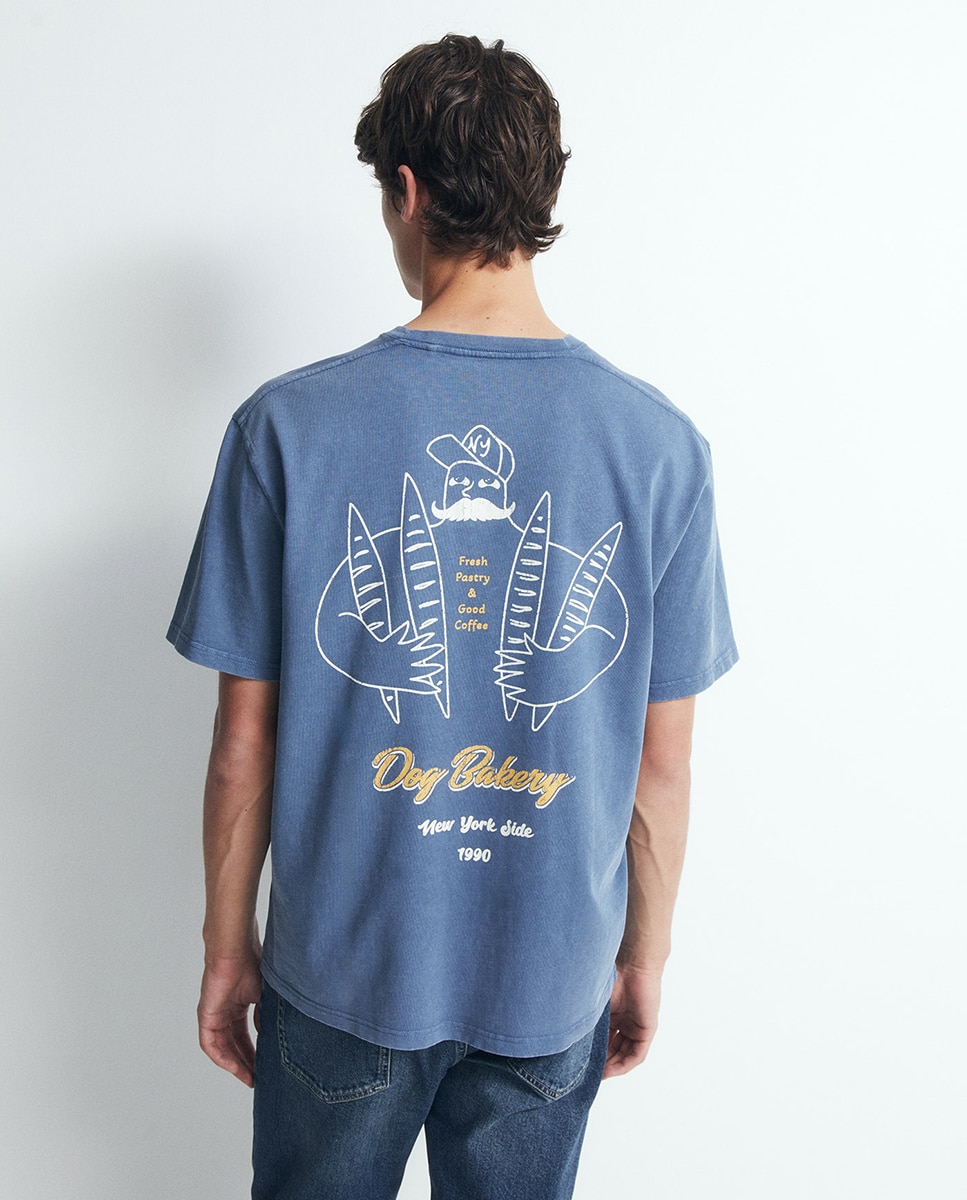 T-shirt com gola com botões 400 Azul-4