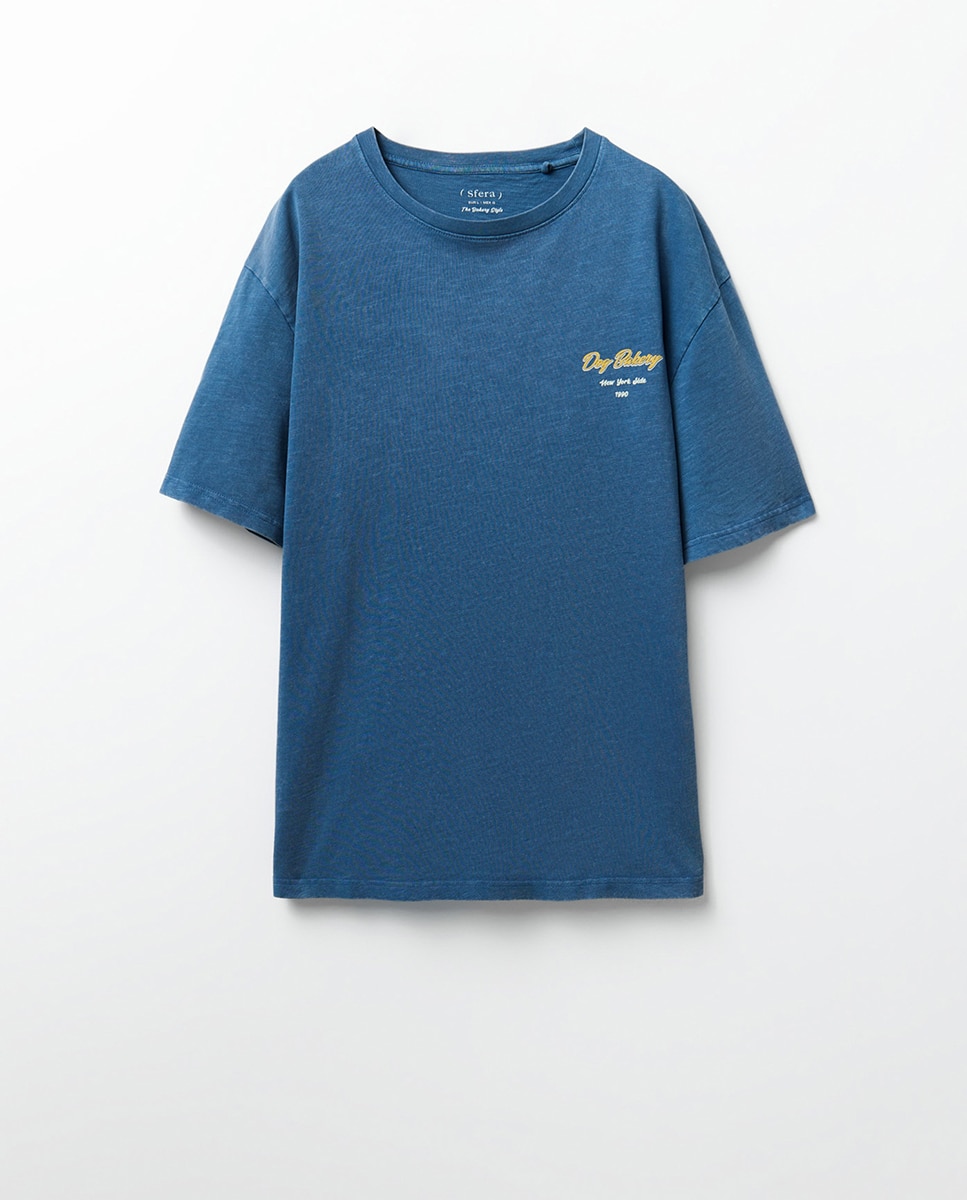 T-shirt com gola com botões 400 Azul-5