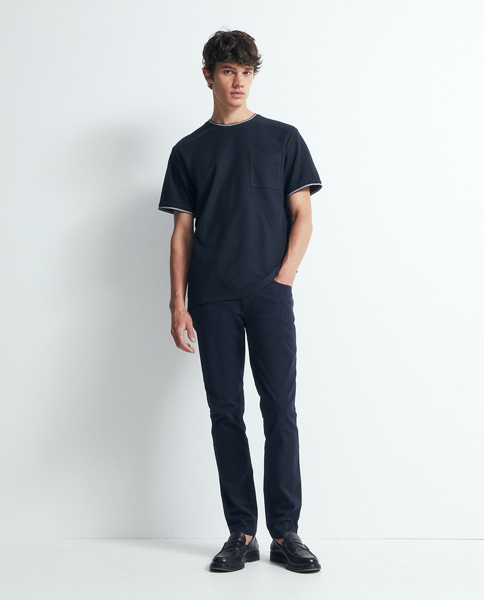 T-shirt com Estrutura Rib Azul-marinho-2