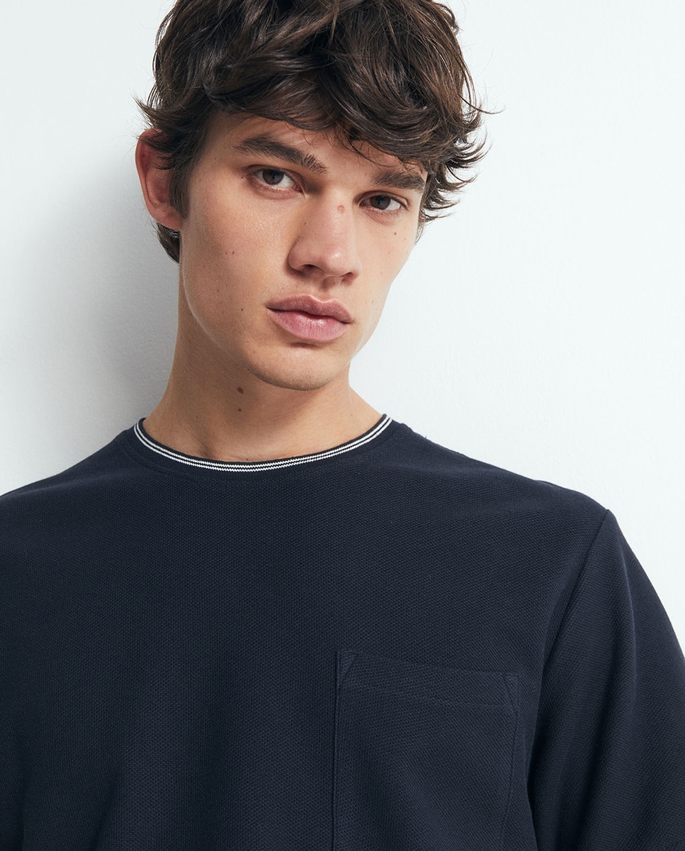 T-shirt com Estrutura Rib Azul-marinho-3