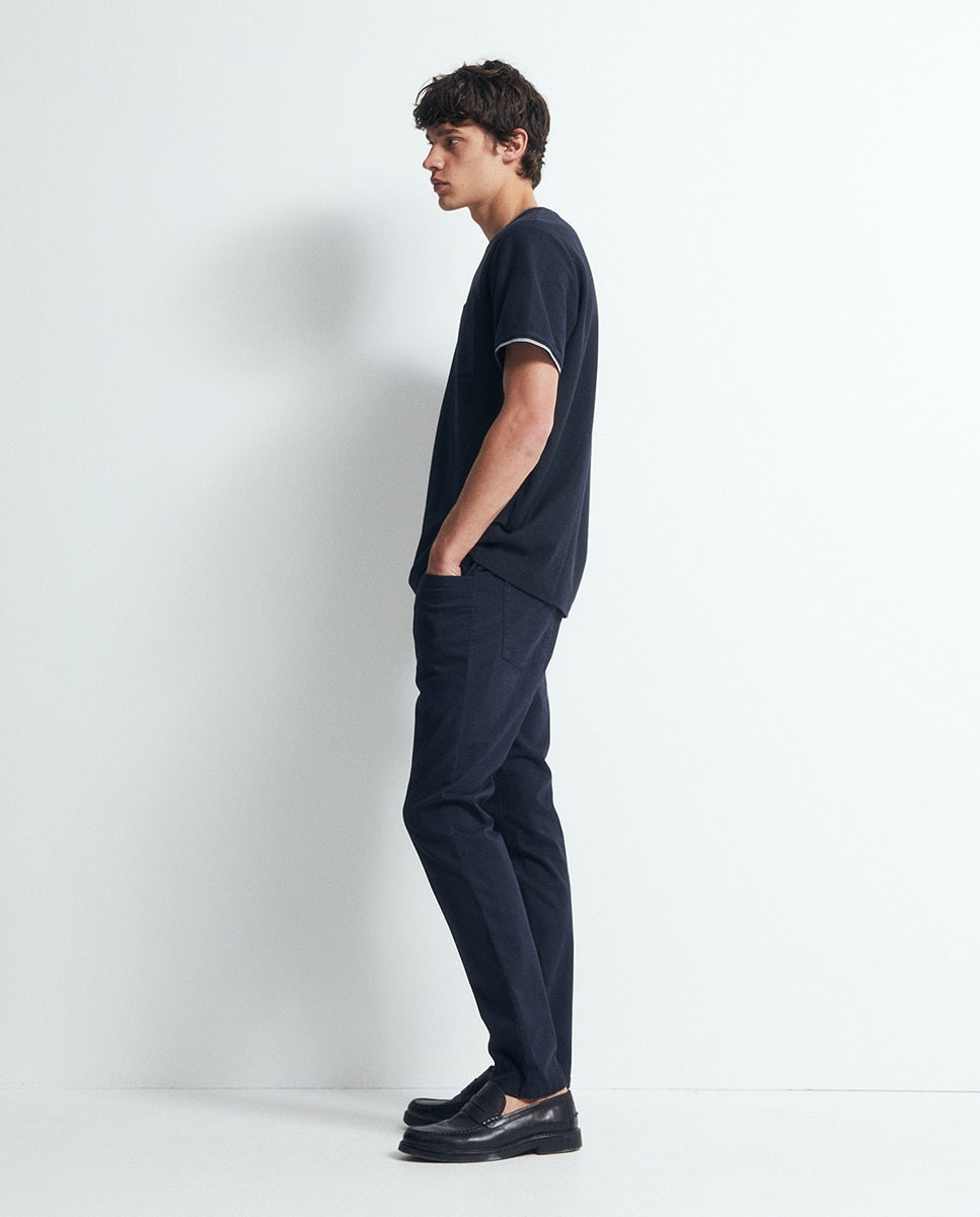 T-shirt com Estrutura Rib Azul-marinho-4