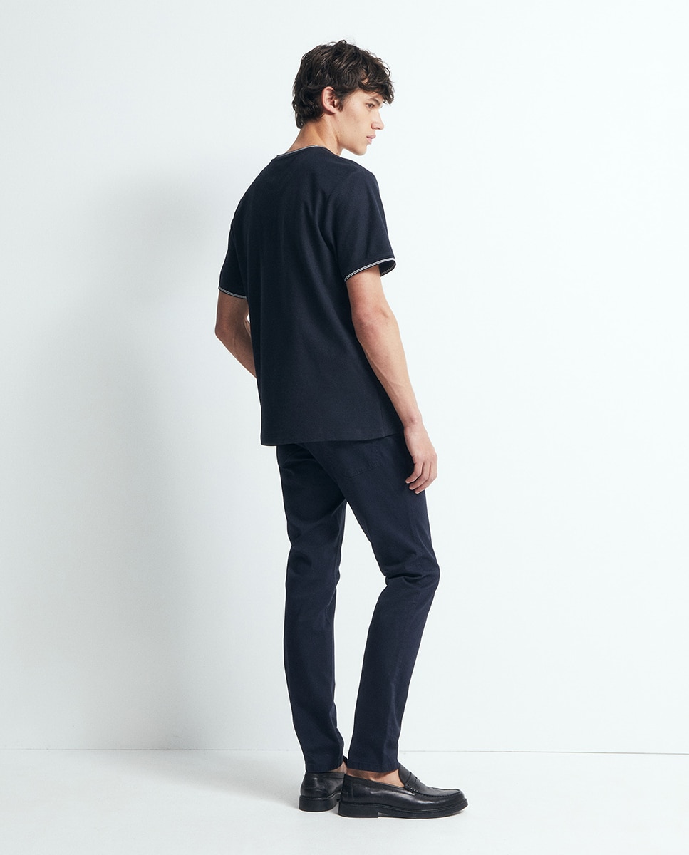 T-shirt com Estrutura Rib Azul-marinho-5