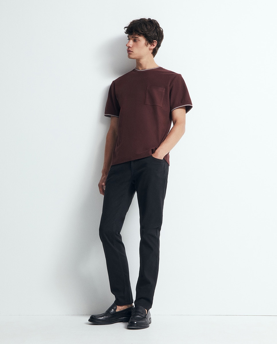 T-shirt com Estrutura Rib Bordeaux-3