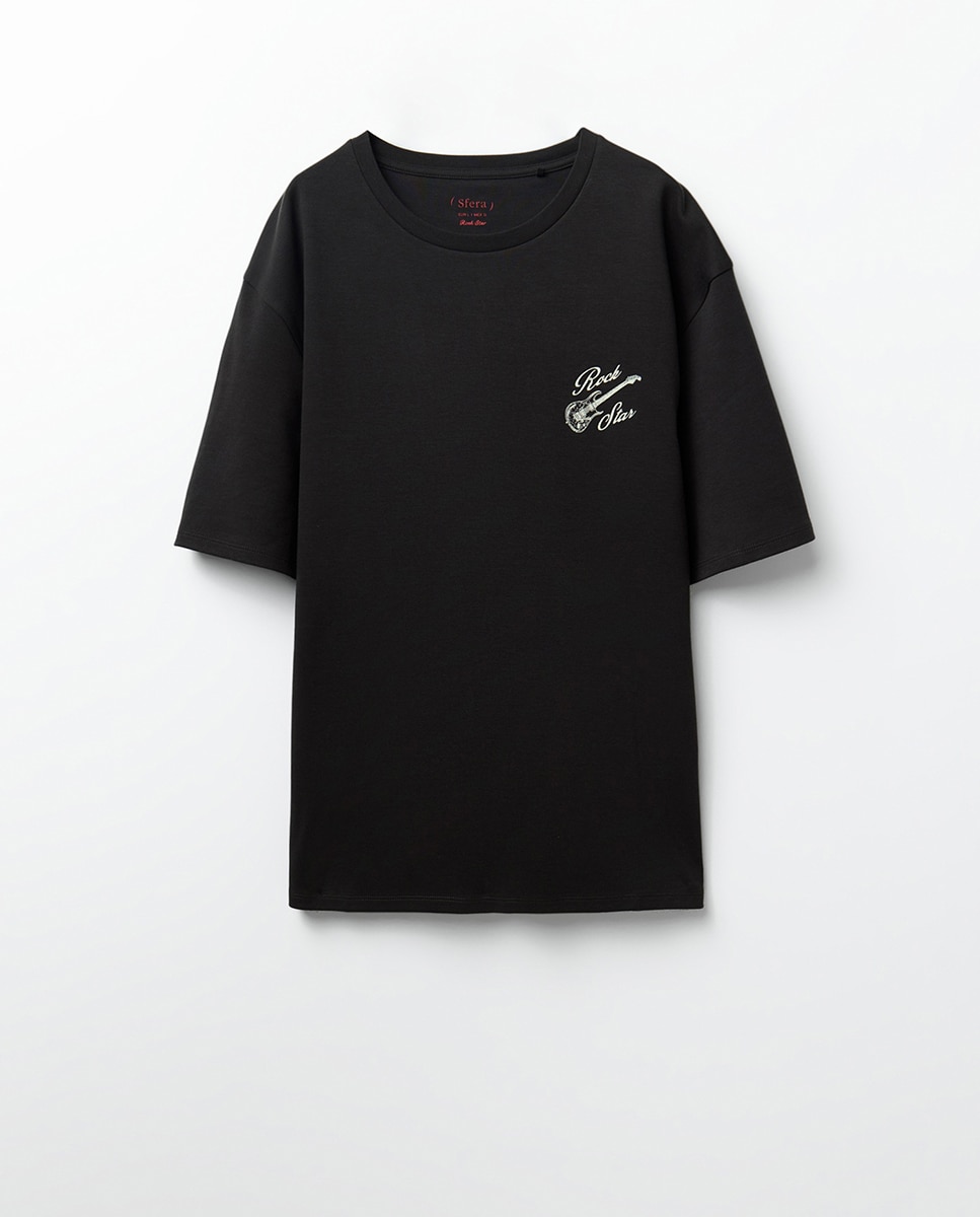 T-shirt com Estampado Gráfico de Guitarra Chumbo-5