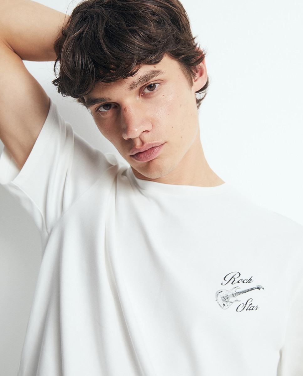T-shirt com Estampado Gráfico de Saxofone Branco-2
