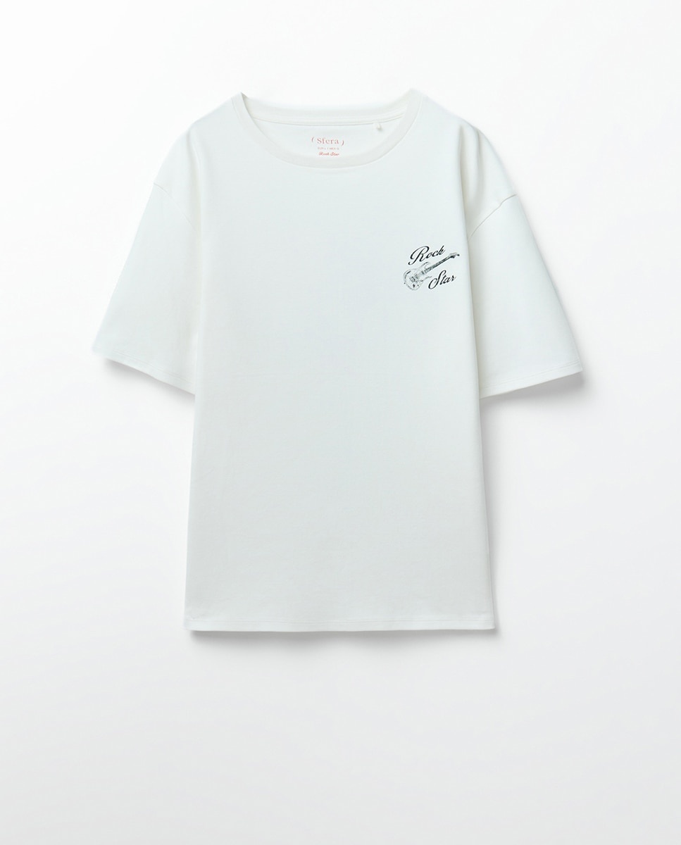 T-shirt com Estampado Gráfico de Saxofone Branco-5
