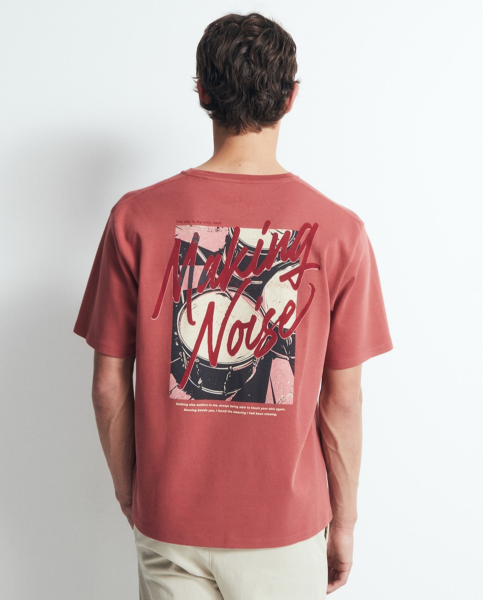 T-shirt com Estampado Gráfico com Bateria 630 Coral-3