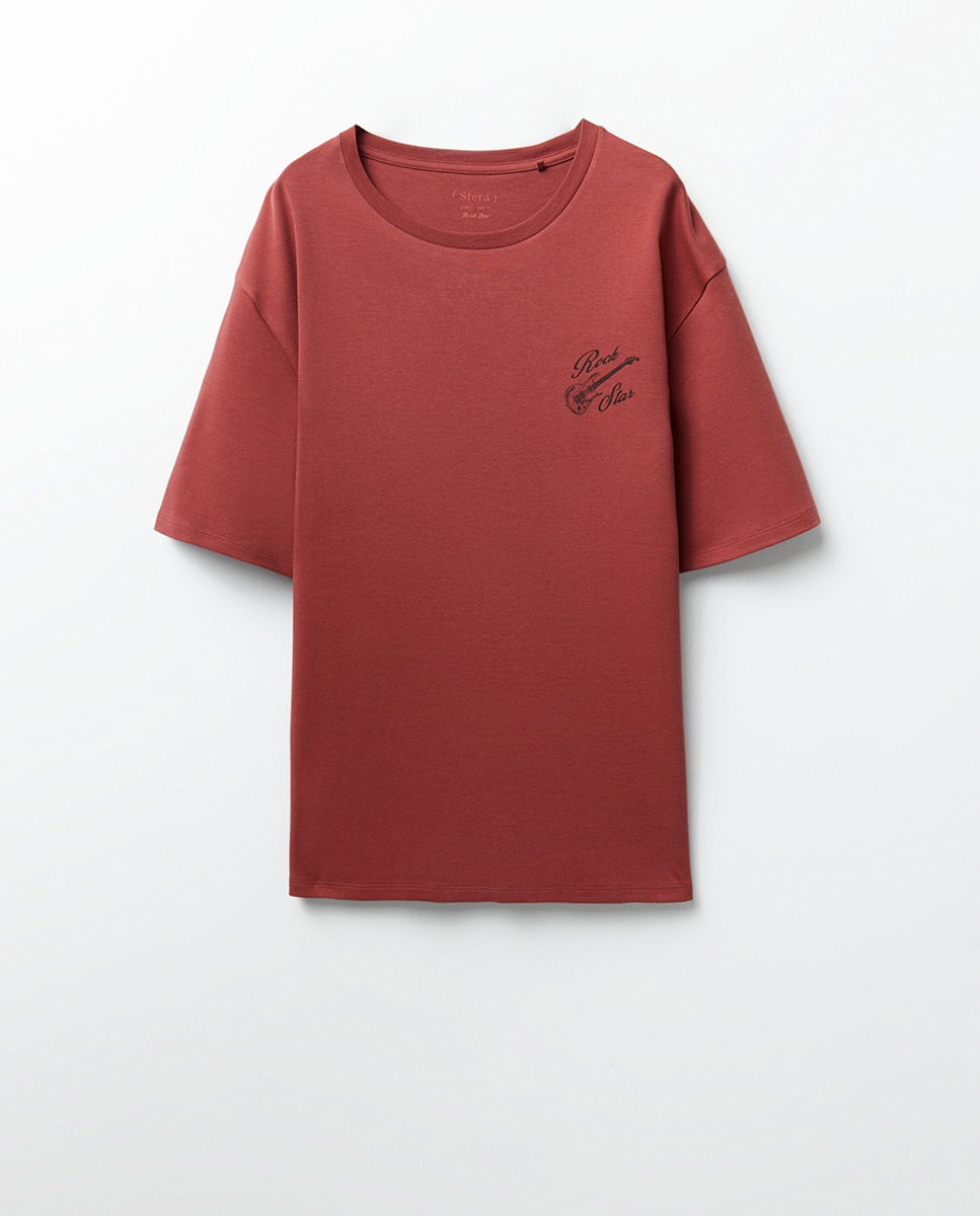 T-shirt com Estampado Gráfico com Bateria 630 Coral-5