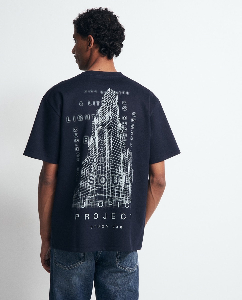 T-shirt com Estampado Gráfico Architecture Azul-marinho-3