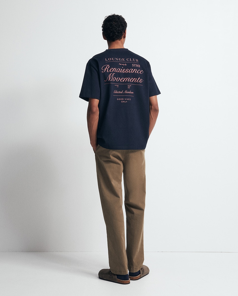 T-shirt com Estampado Gráfico Renascimento Azul-marinho-4