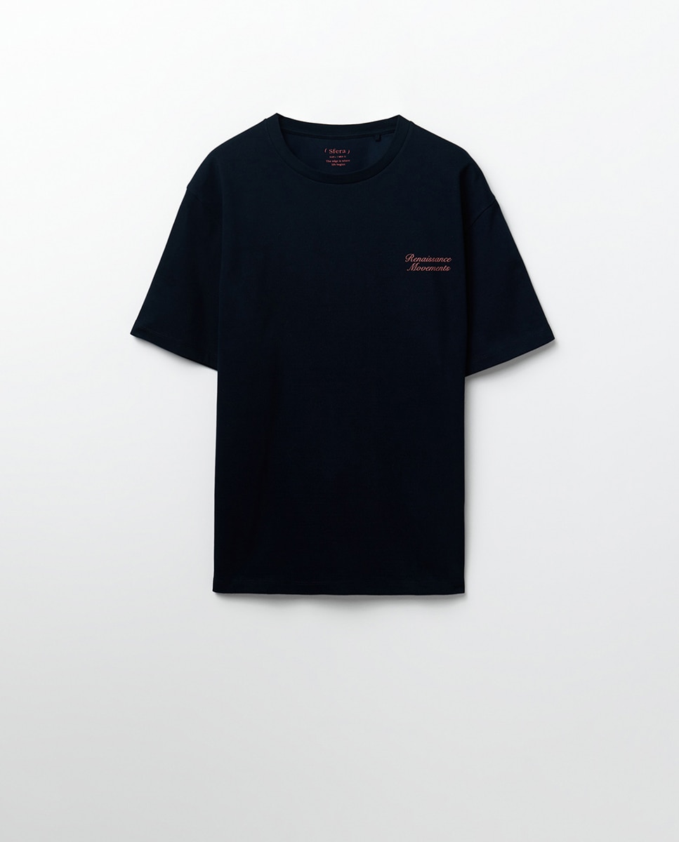 T-shirt com Estampado Gráfico Renascimento Azul-marinho-5