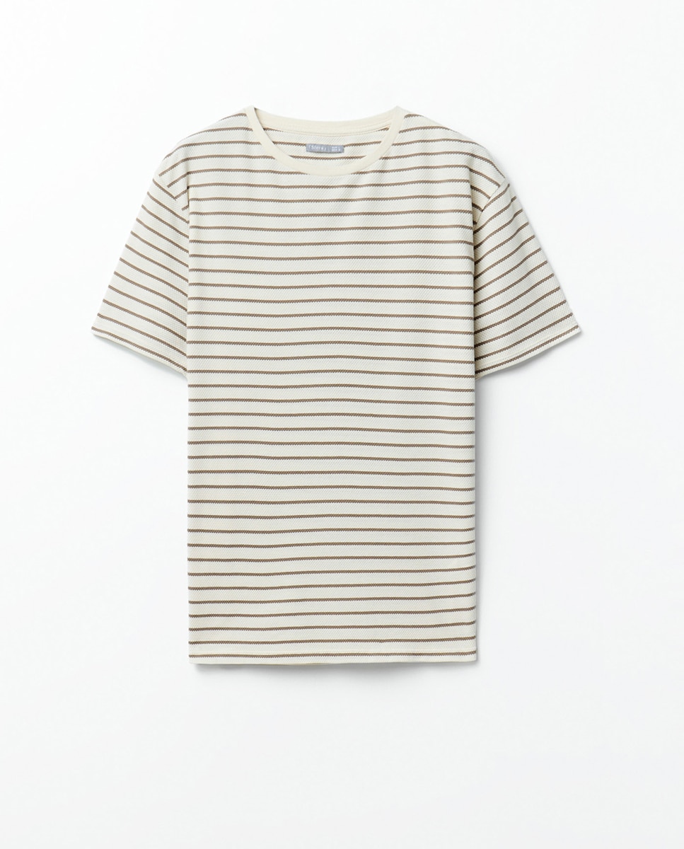 T-shirt às Riscas Bubble Bege-6