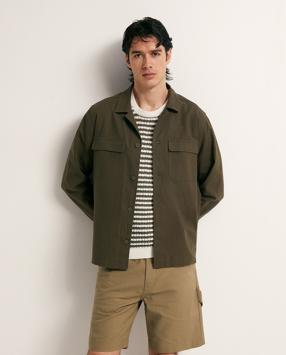 Sobrecamisa de Linho - Verde Caqui-2