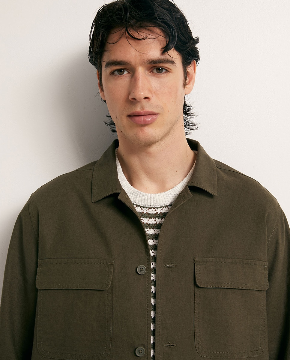 Sobrecamisa de Linho - Verde Caqui-3