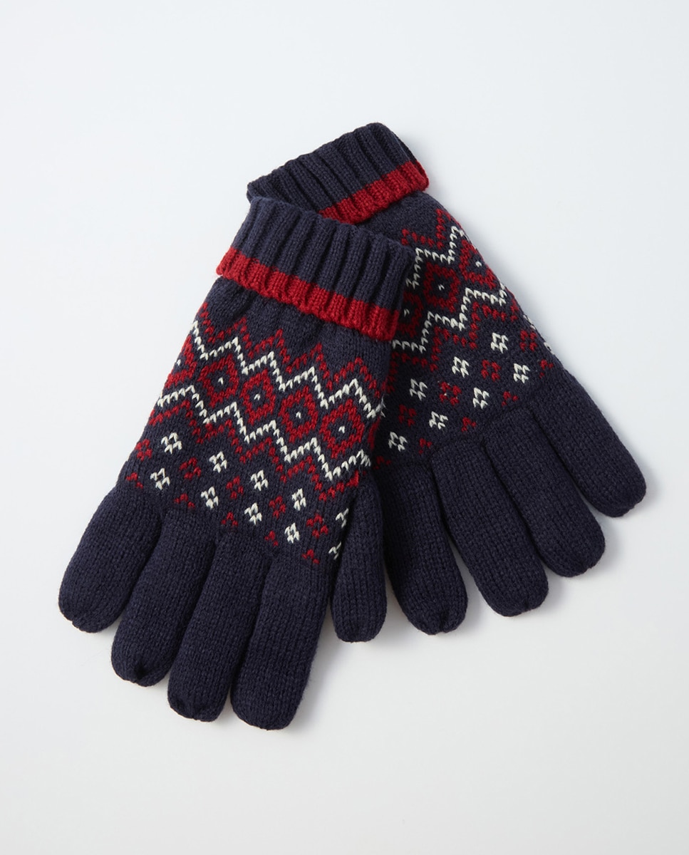 Luvas de malha de jacquard Azul-marinho-2