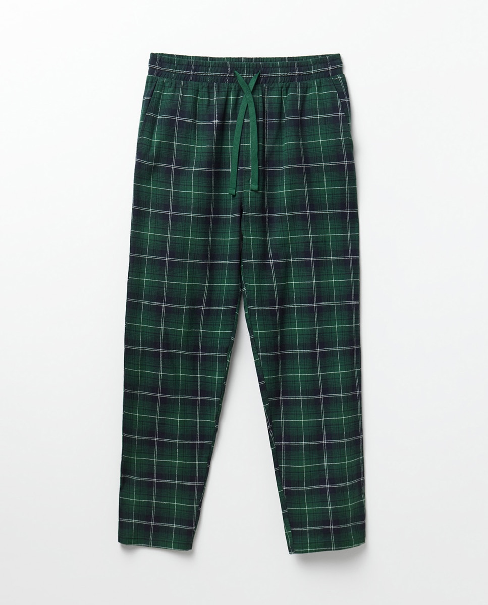 Pijama de Flanela aos Quadrados Verde-2