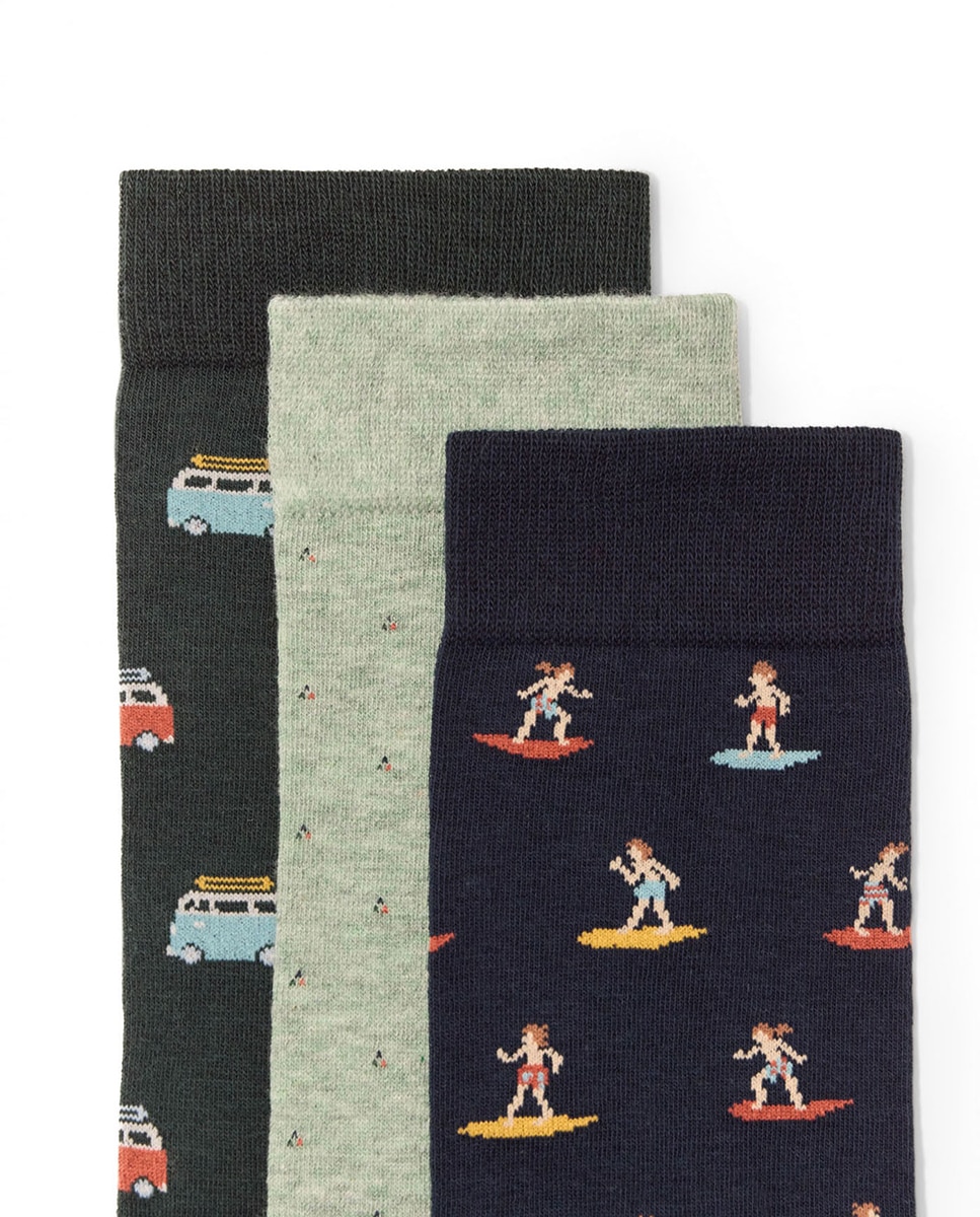 Pack de 3 Pares de Meias Verde-2