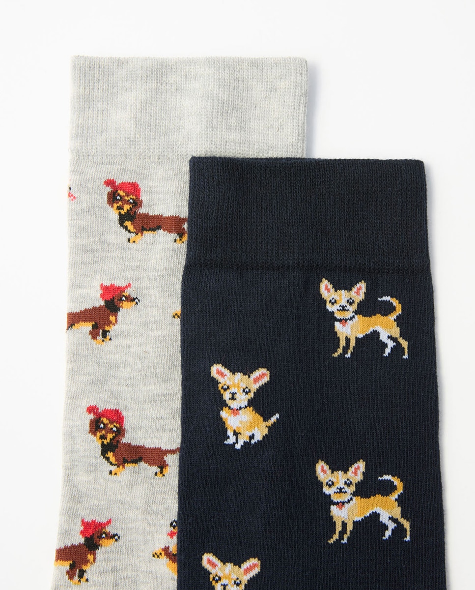 Pack de 2 Pares de Meias com Cães Azul-marinho-2