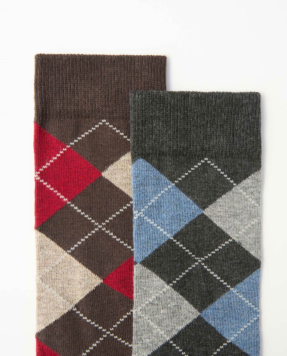 Pack de 2 Pares de Meias com Losangos 830 Antracite-2