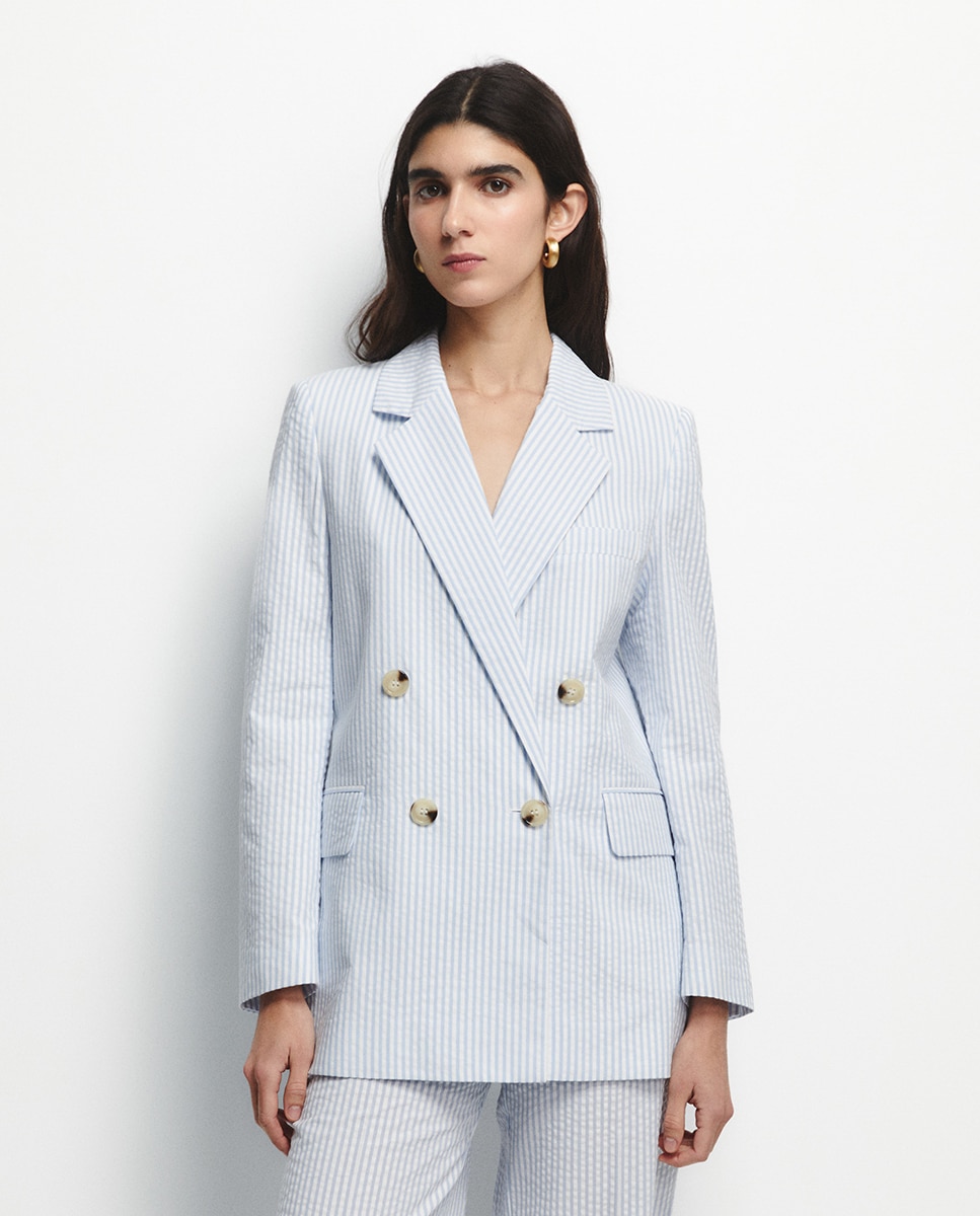 Blazer às Riscas Seersucker Azul-claro-2