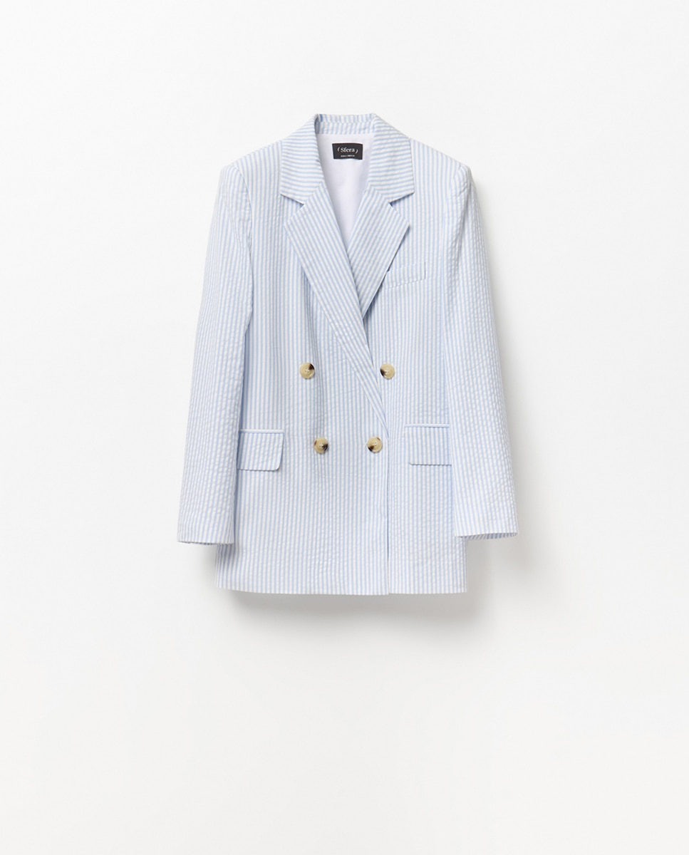 Blazer às Riscas Seersucker Azul-claro-6