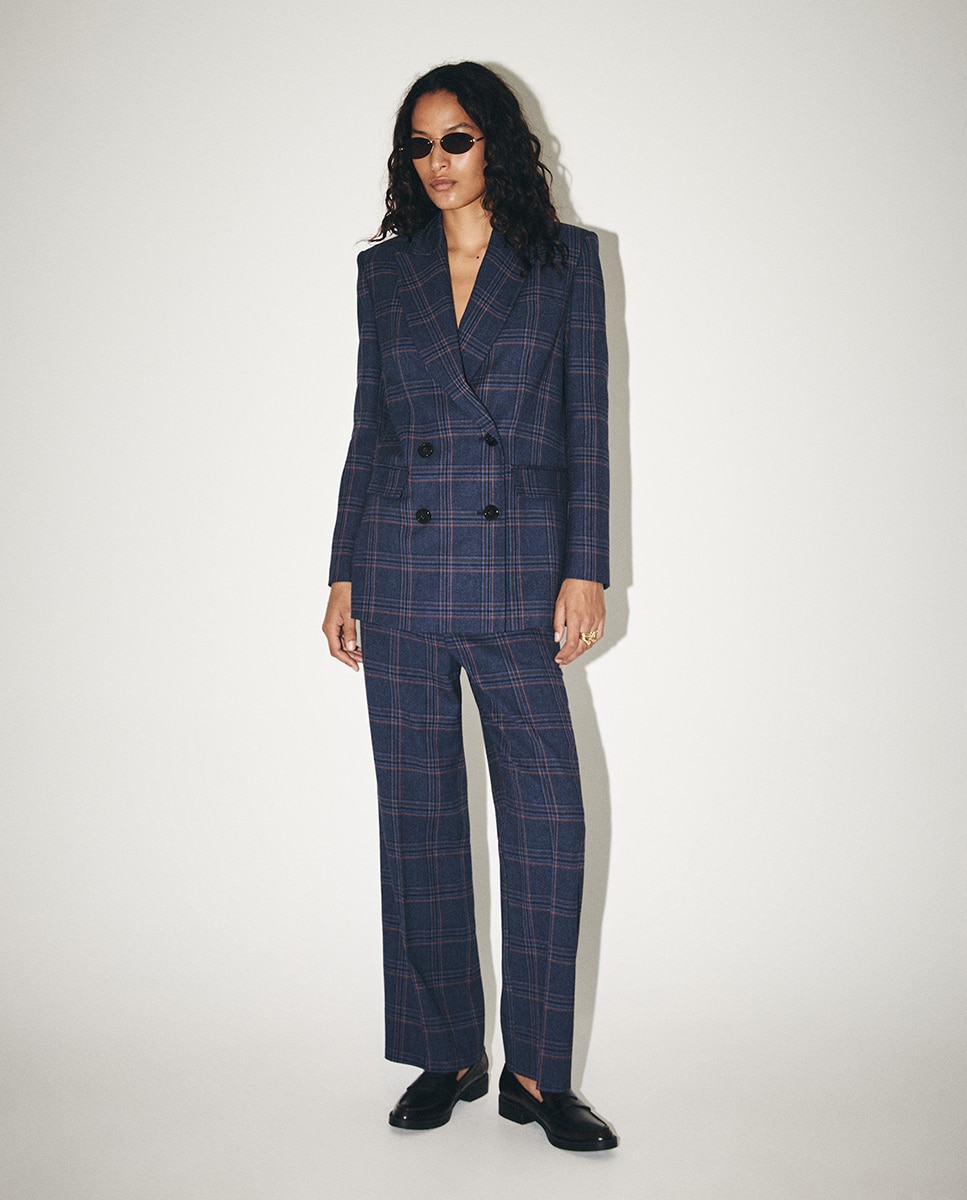 Blazer de Fato aos Quadrados 400 Azul-2