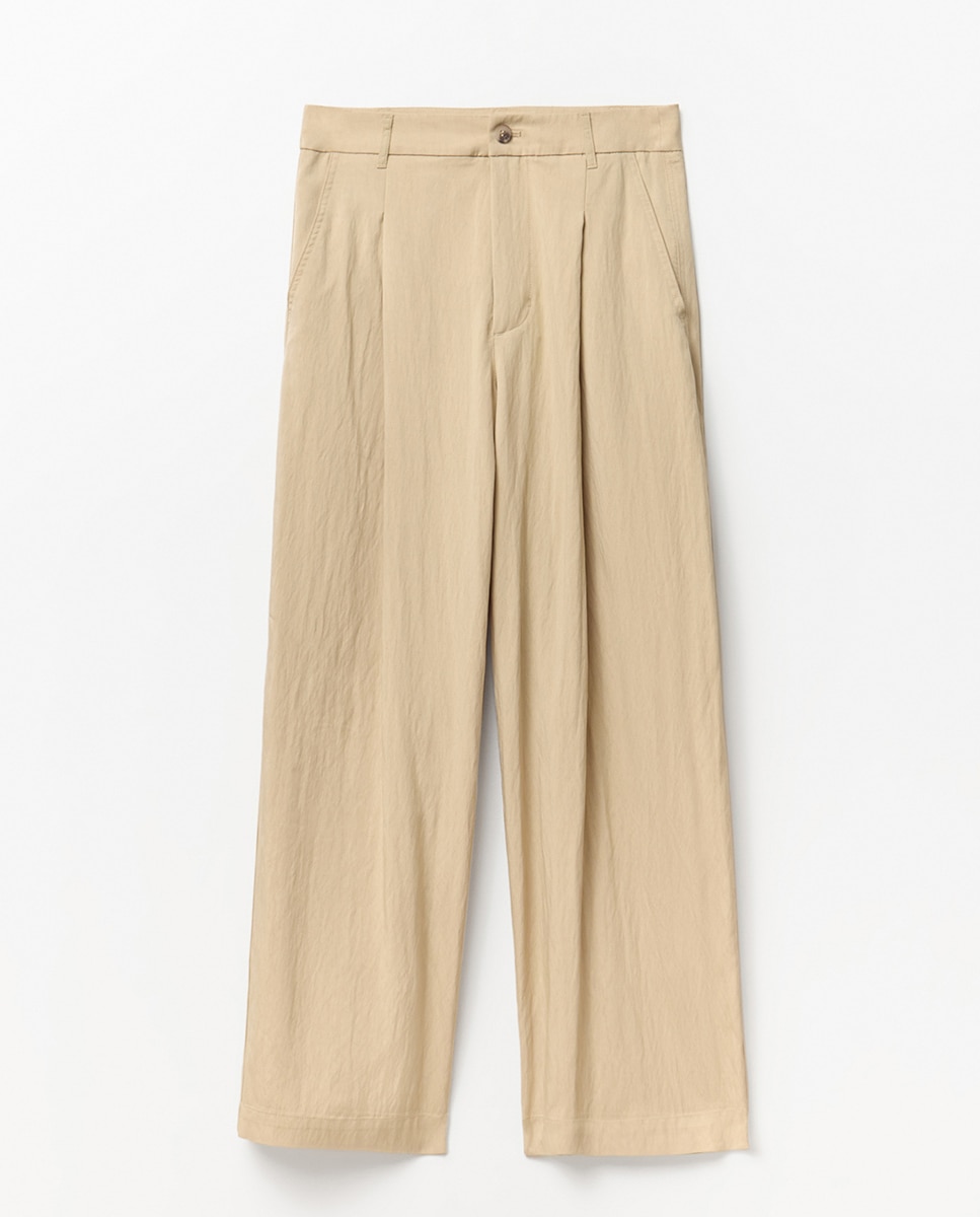 Calças com pinças Bege-5