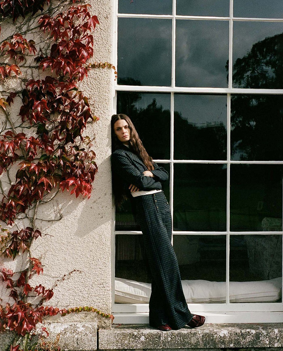 Calças aos Quadrados com Botões Azul-escuro-2