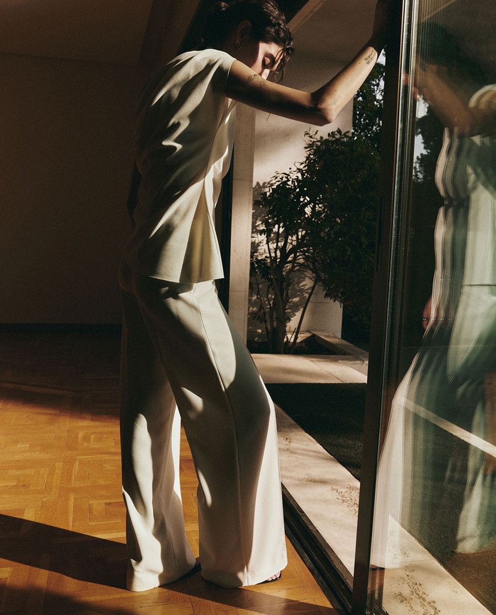 Calças de Fato Largas Branco-3