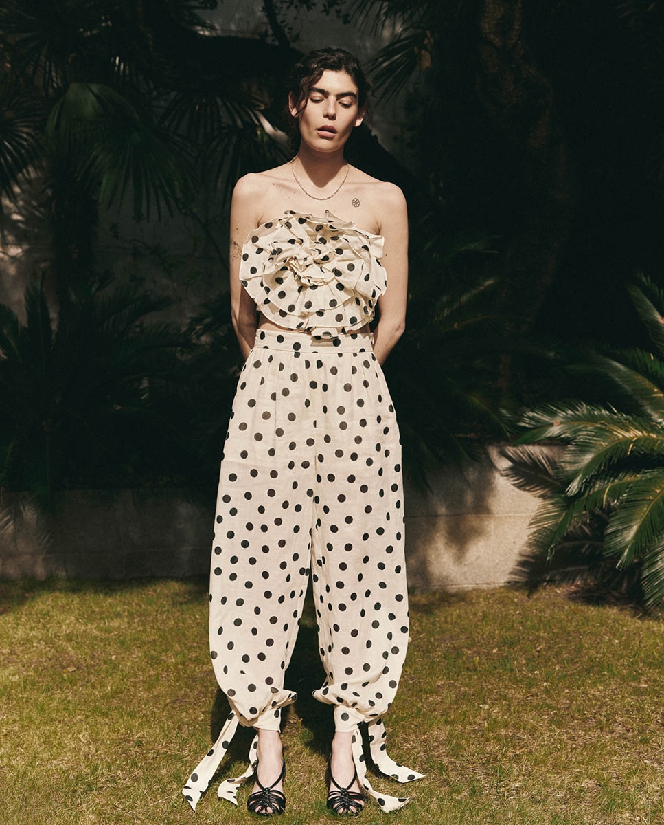 Calças Tipo Bombachas às Bolinhas Cru-3