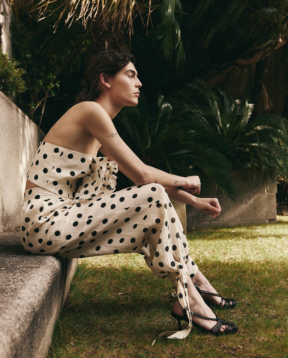 Calças Tipo Bombachas às Bolinhas Cru-4