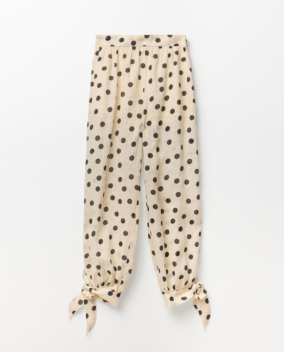 Calças Tipo Bombachas às Bolinhas Cru-6