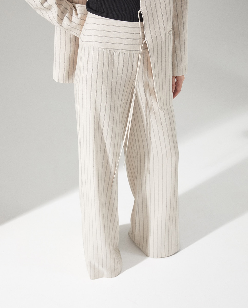 Calças de Fato às Riscas Cru-2