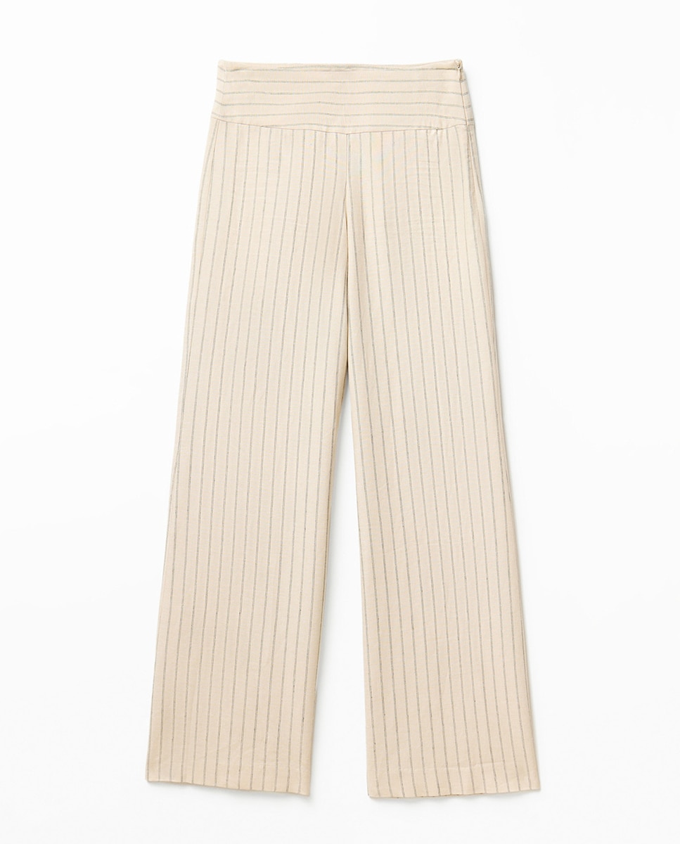 Calças de Fato às Riscas Cru-5