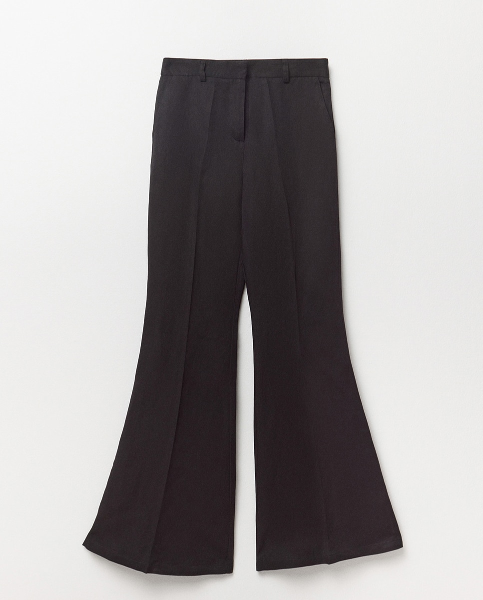 Calças Flare Lisas Preto-5